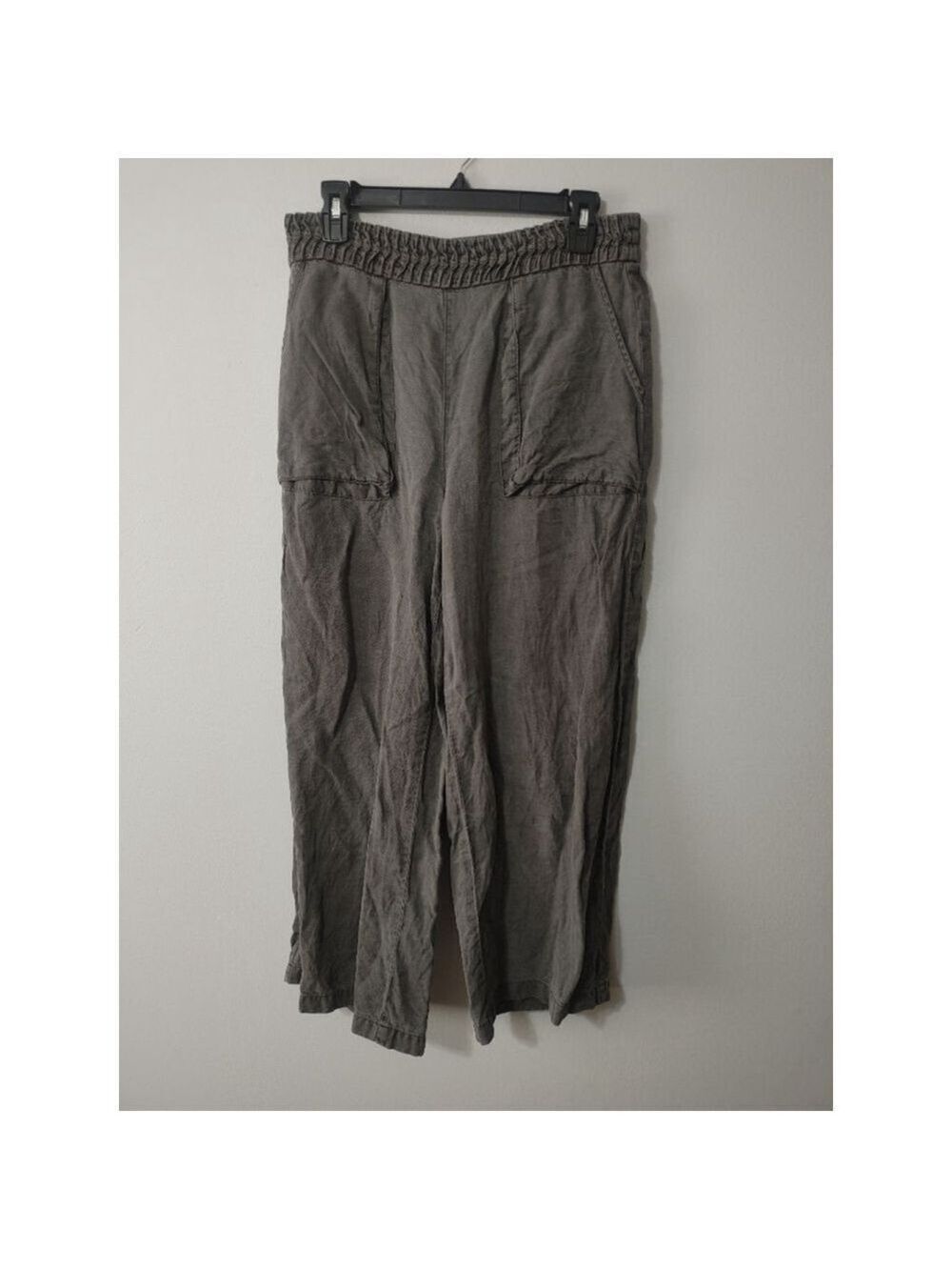 Women's Joie Wide Leg Linen Blend Leisure Elastic Band Pants Size L Dark Gray